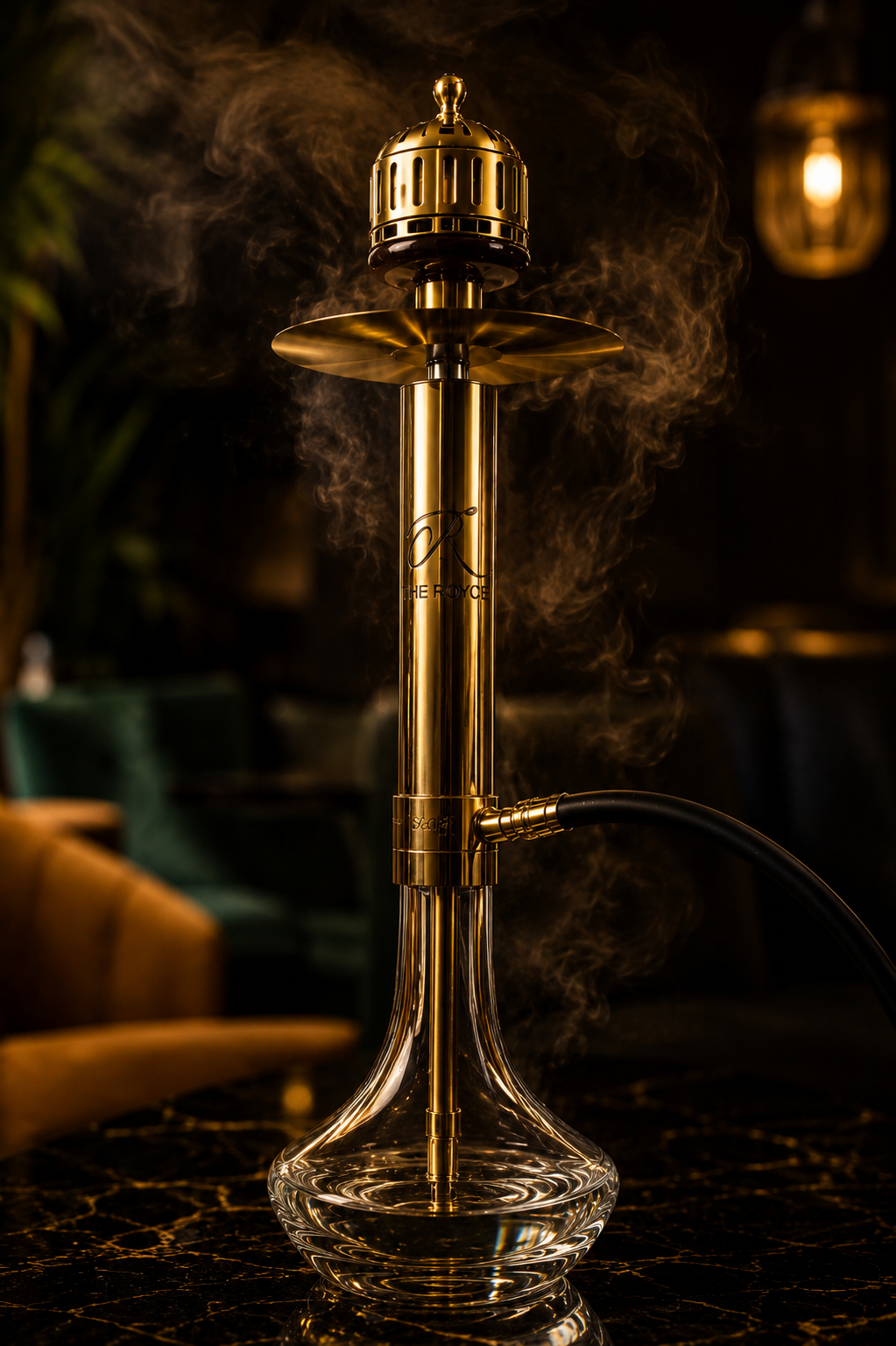 The Royce signature shisha — gold lounge atmosphere